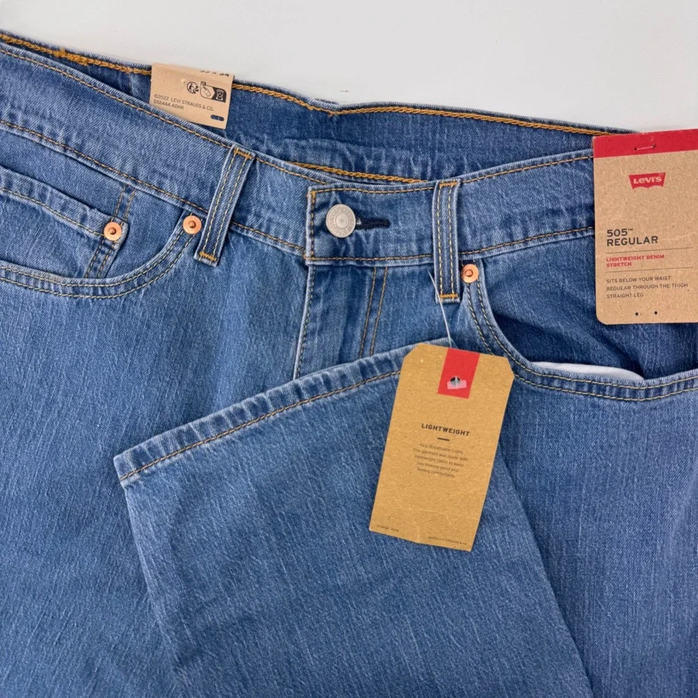 Levi's 505 Regular Jeans Mens 33x34 Blue Lightweight Stretch Straight Leg 00505